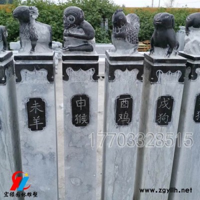 石雕拴马桩十二生肖栓马柱青石狮子四神兽貔貅石柱庭院拴马石