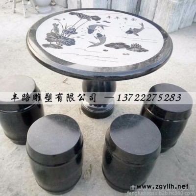 石雕小象墩石桌，晚霞红雕花石桌，石头桌子