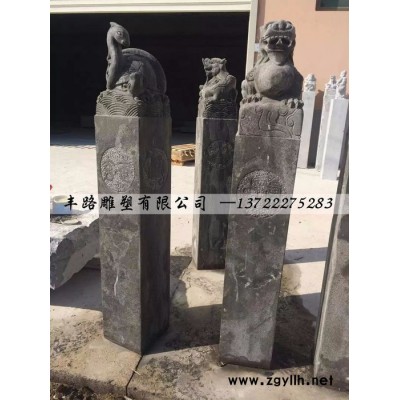 青石胡人骑兽拴马桩 风水拴马柱 丰路石雕