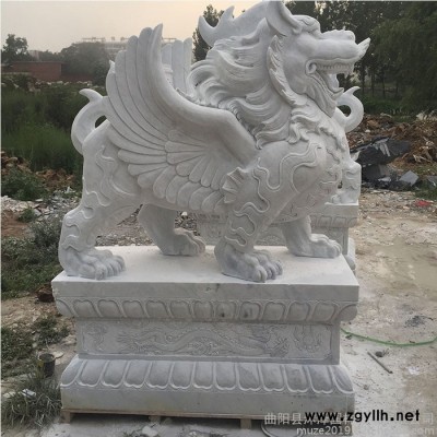 沐泽**石雕麒麟汉白玉走式麒麟雕刻酒店会所门口摆件