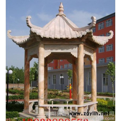 石雕凉亭走廊  晚霞红单层六角凉亭欧式凉亭 园林亭子 曲阳石