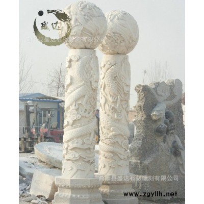 大量 汉白玉龙柱 花岗岩龙柱 大理石龙盘柱 曲阳石雕