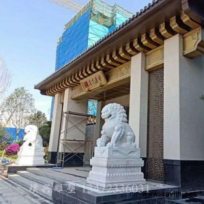 璞兴雕塑 石雕狮子 汉白玉石狮子 墓地石狮子