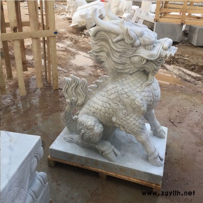 沐泽专业供应石雕麒麟**汉白玉公司酒店办公住宅摆件石头麒麟一对雕刻支持定做