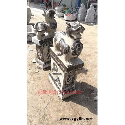 石雕貔貅门墩抱鼓石 青石做旧貔貅 招财镇宅辟邪动物摆件