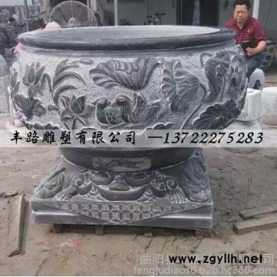 仿古石雕鱼缸 青石长方形鱼缸 荷花鱼鱼缸