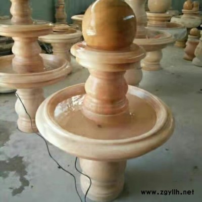 【洛彤】石雕喷泉风水球室内喷水招财转运球晚霞红欧式小型别墅天然园林雕