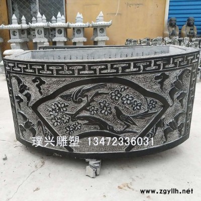 璞兴雕塑 石雕花盆青石花盆青石做旧花盆长方形花盆