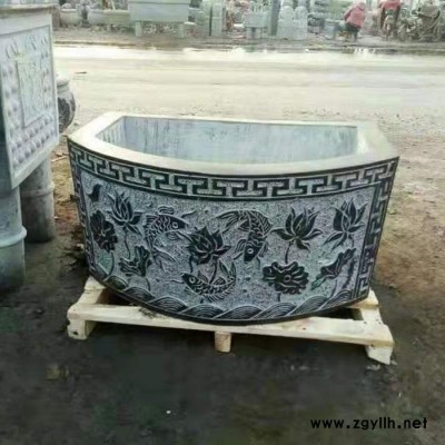 【洛彤】石雕鱼缸石头鱼缸青石仿古庭院花园阳台养鱼水槽圆缸摆件户外花盆