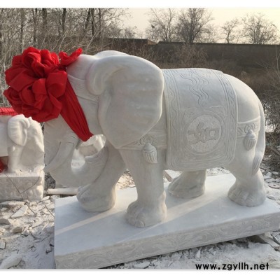 沐泽石雕汉白玉大象雕刻大象招财石头大象酒店会所门口摆件一对支持定制