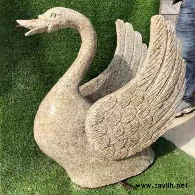 【洛彤】石雕喷水天鹅黄锈石吐水天鹅喷泉动物天鹅喷水池户外景区配套摆件