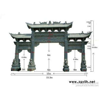 山东文朔石业直销青石石牌坊 寺庙山门牌坊牌楼价格 村庄门楼制作厂家 石雕牌莱设计