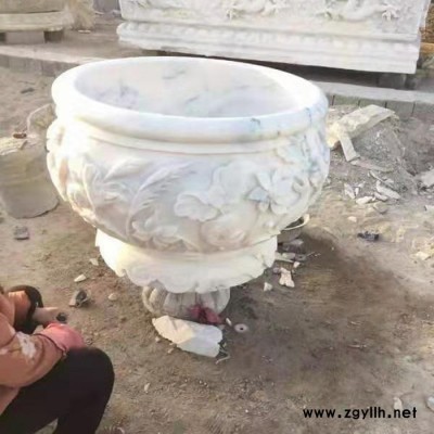 【洛彤】石雕鱼缸青石仿古水缸汉白玉龙头流水荷花缸庭院石槽石缸圆形养鱼