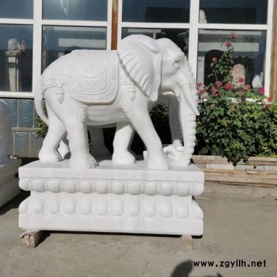 **】 大象汉白玉石雕大象雕塑一对别墅酒店庭院门口晚霞红大象墓地石象摆件
