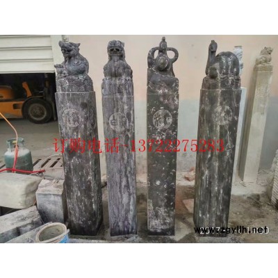 **石雕打磨做旧石狮子拴马桩 拴马柱高150cm