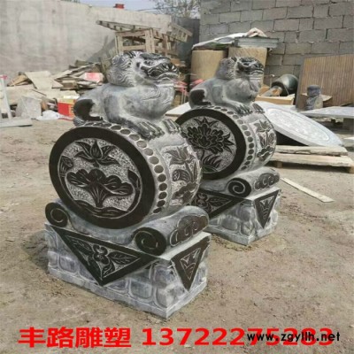 丰路雕塑 门墩抱鼓石家用仿古青石狮子别墅门口摆件石雕门墩一对 家用门墩价格