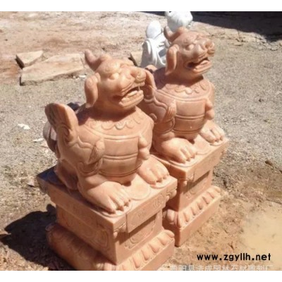 定做石雕貔貅晚霞红貔貅镇宅辟邪门口动物摆件石材雕塑