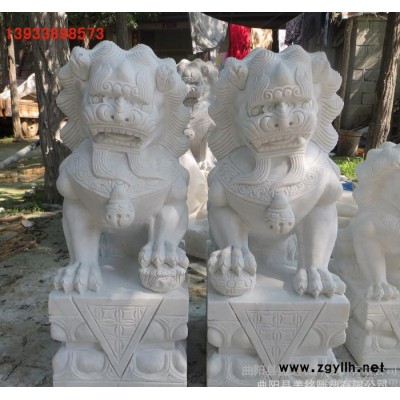 石雕狮子 汉白玉大理石狮子一对 门口雕塑摆件 动物雕塑 直销