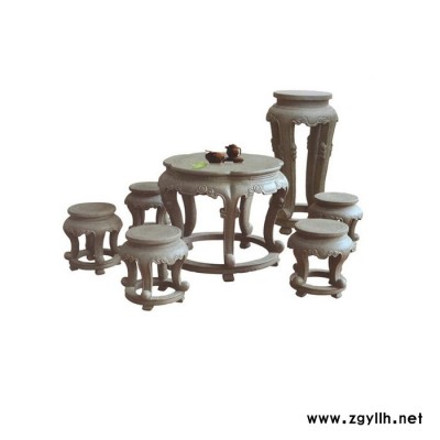 青石大理石圆桌镂空雕花仿古做旧石桌石凳庭院户外家用石雕桌椅