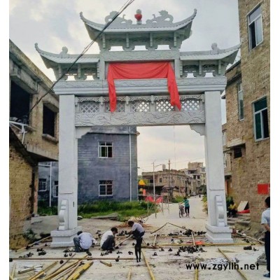 辉耀石雕源头厂家中式路口石牌坊   寺庙照壁浮雕 农村牌坊