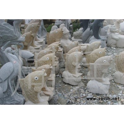 石雕动物雕刻——园林景观雕刻  鱼石雕  鱼喷泉 喷水鱼