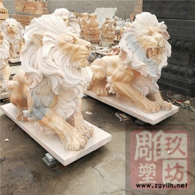 石雕 石雕狮子 石雕狮子摆件 石头狮子 石雕晚霞红狮子 石雕大理石狮子 狮子雕塑 石雕门口狮子摆件 石雕镇宅辟邪狮子