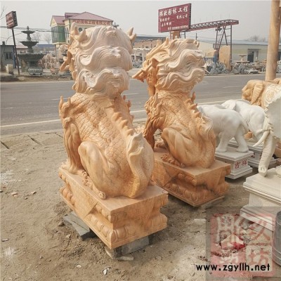 玖坊雕刻 石雕麒麟石雕晚霞红麒麟石雕镇宅麒麟石雕门口摆件麒麟石雕凶猛麒麟石雕麒麟庭园摆件