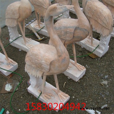 定制            特价石雕 汉白玉鹤晚霞红石雕摆