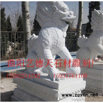 石雕晚霞红雕刻麒麟  曲阳石雕貔貅 动物石雕貔貅