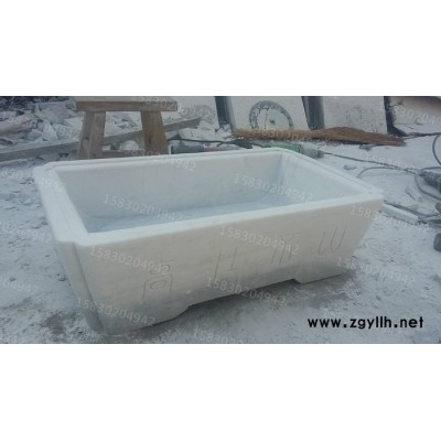 定制            曲阳石雕汉白玉石雕花盆养鱼池金