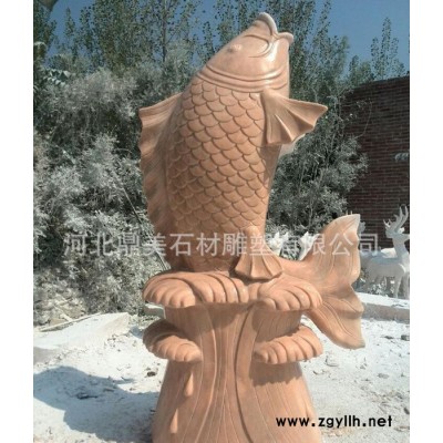 晚霞红石雕喷水景观喷泉汉白玉鲤鱼池吐水动物石雕