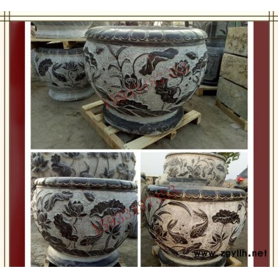 青石特价仿古圆形石雕鱼缸庭院摆件老石槽鱼缸曲阳石雕直销