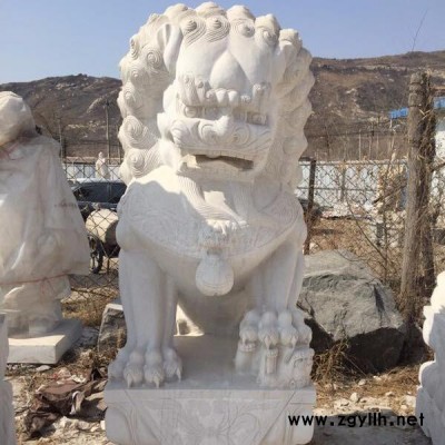 兰州汉白玉大理石石雕狮子加工1.5米石狮子价格 兰州石雕狮子