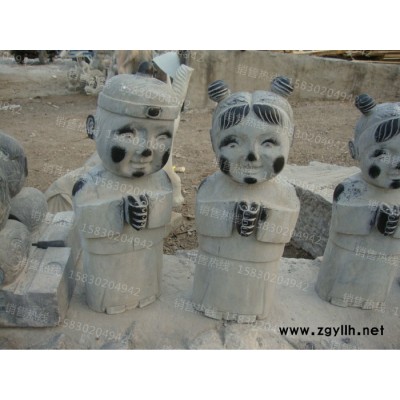 定制            招财童子石雕金童玉女仿古石雕青