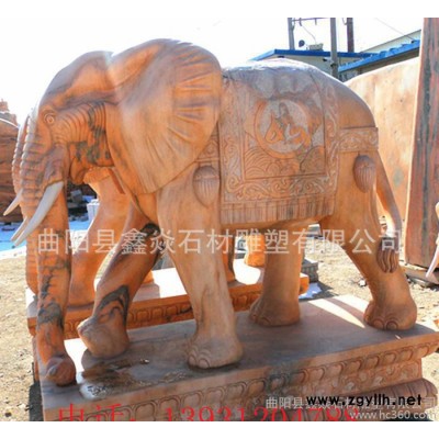 石雕大象 晚霞红 招财大象 摆件曲阳石雕 招财摆件定制