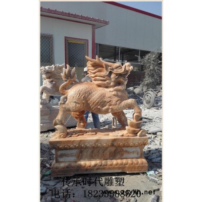 直销 石雕麒麟 招财辟邪庭院门口吉祥雕塑摆件 曲阳石雕