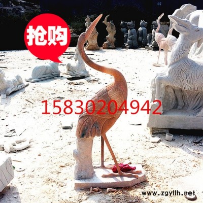 定制            石雕鹤 石鹤 晚霞红仙鹤雕刻