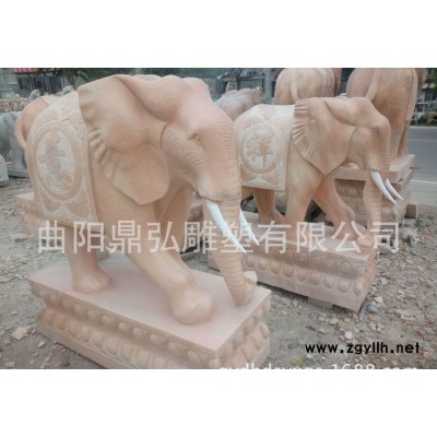 石雕大象 汉白玉小象 晚霞红大象动物吉祥如意门口摆件曲阳石雕