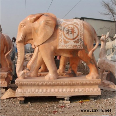 门口石雕大象晚霞红大象 动物石雕 汉白玉石雕大象 石大象一对