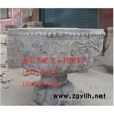 曲阳石雕花盆  仿古石雕鱼缸  雕刻工艺品  园林景观雕塑