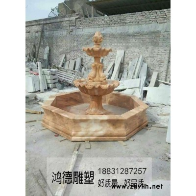 新品天然大理石雕花喷泉晚霞红石雕喷泉大型园林装饰摆件曲阳石雕