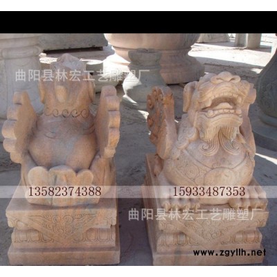 石雕晚霞红貔貅动物雕塑**貔貅直销动物雕塑曲阳石雕招财物