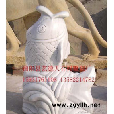 晚霞红石雕鱼 大理石雕喷泉鱼 吐水鱼雕刻喷泉