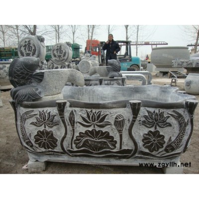 定制            曲阳石雕青石仿古鱼缸花盆流水摆