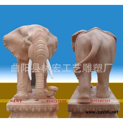晚霞红石雕小象 大象 汉白玉石雕大象摆件动物雕塑
