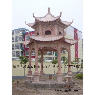 鸿基 凉亭石雕凉亭六角户外大理石雕凉亭别墅公园装饰景观摆件单层