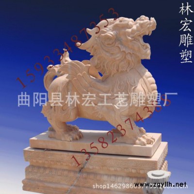 晚霞红石雕貔貅麒麟 动物雕塑 门口摆件