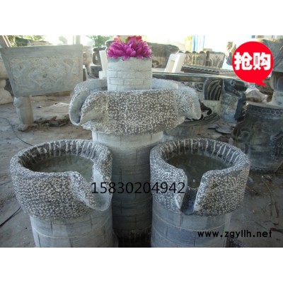 定制            曲阳石雕仿古雕刻大象抱盆流水景