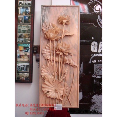 定制            石雕晚霞红大理石荷花壁挂环保工