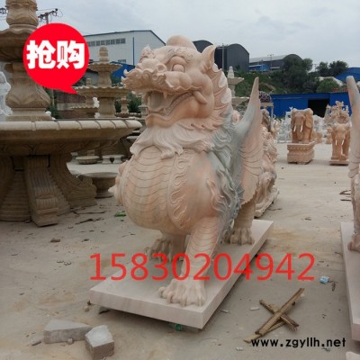 定制            石雕貔貅门口摆件大型晚霞红汉白